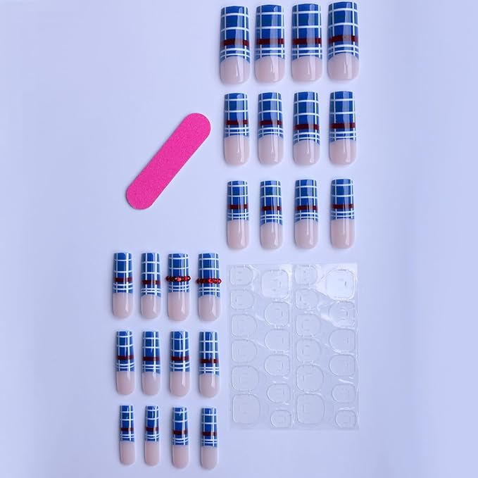 Long Square Press on Nails,Handmade Acrylic Press on Nails with Designs，Long Press on Nail for Women 24pcs
