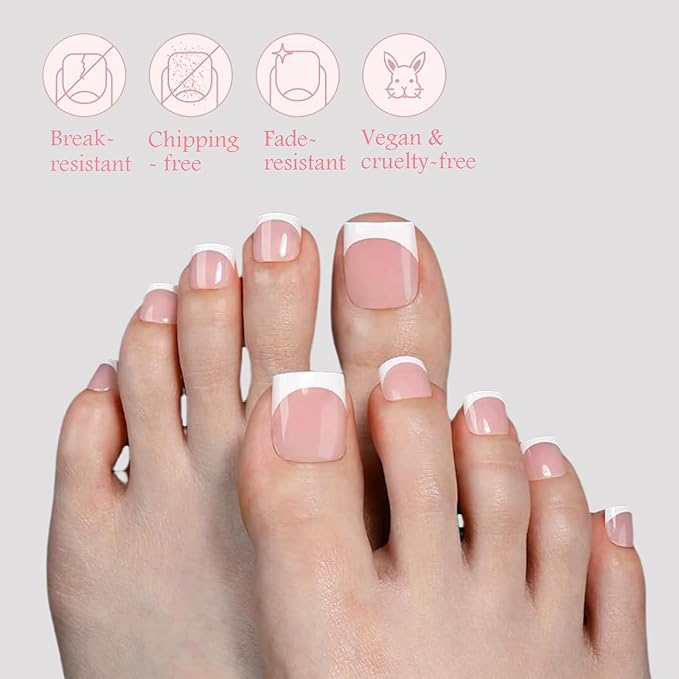 150pcs French Tip Press on Toenails Short Square, Pink Press On Nails White French Toe Nail Tips for Women, Soft Gel Fake Toe Nails, Acrylic Nails Soak off Nail Home DIY 15 Size