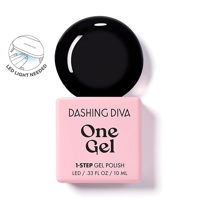 Dashing Diva One Gel Color Starter Kit - Real Black - 3-in-1 Base Coat, Black Nail Color & Top Coat - 8-Piece Manicure Set with LED Gel Nail Lamp