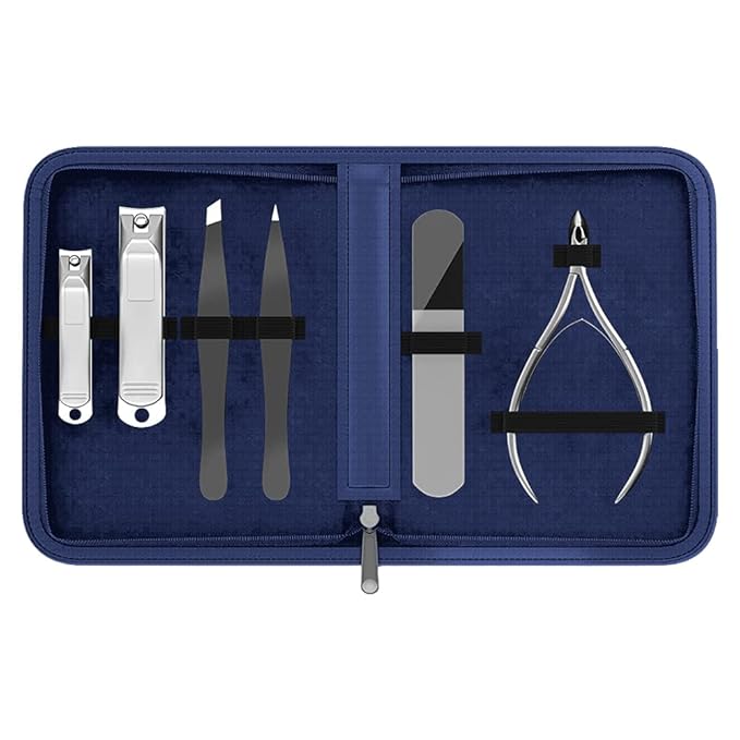 Manicure & Pedicure for Women and Men -Shear Guru: Complete Personal Care 6-Piece Grooming Kit including Premium Nail Clippers for Thick Nails + Nail Trimmer + Tweezers and Portable Luxury Travel Case