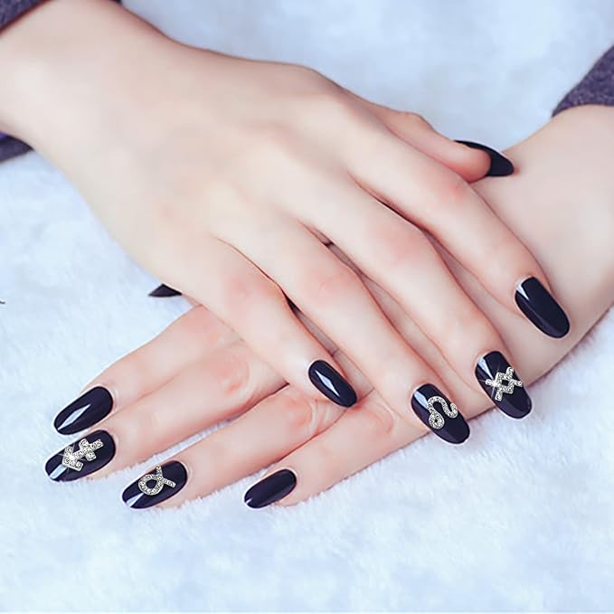 24 Pieces Silver Alloy Zodiac Nail Charms Zodiac Signs Nail Studs Twelve Constellation Nail Charms Inlaid Clear Rhinestone for Women Girls Nail Art Decoration