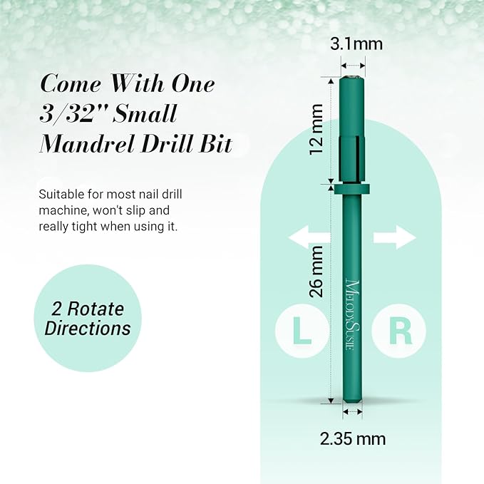 MelodySusie 50 Pcs Nail Drill Bits Small Sanding Bands with 3.1mm Mandrel Bit, 120 Medium Grit Nail File for Acrylic Nails Gel Manicures and Pedicure, Dark Green