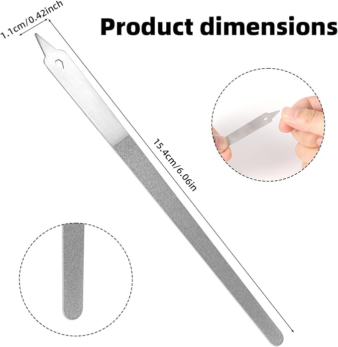 2pcs Diamond Dust Double Sided Deb Nail Files, Stainless Steel Toe Nail Files with Sharp Pointed Tip Metal Professional Manicure Pedicure Tools for Fingernail & Toenail