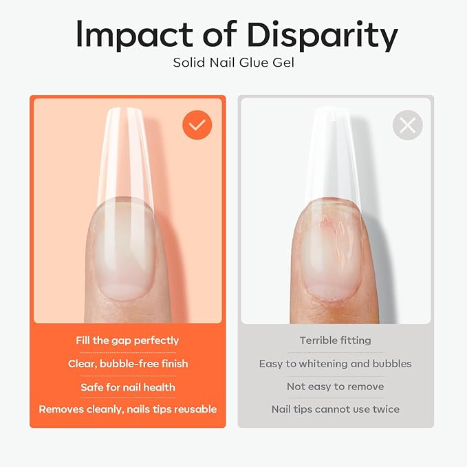 modelones Solid Nail Glue Gel for Acrylic Nails Tips, 30g False Nails Gel Glue Long-Lasting Strong Adhesion, Need UV Light Cured