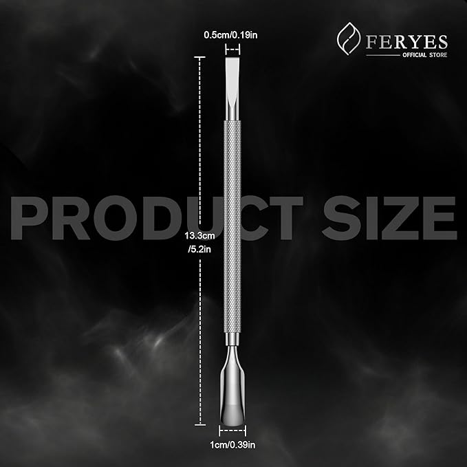 FERYES Professional Cuticle Pusher & Remover Tool - Stainless Steel Dual-Sided Nail Care Tool for Manicure & Pedicure - 5.2 Inch Salon & Home Use