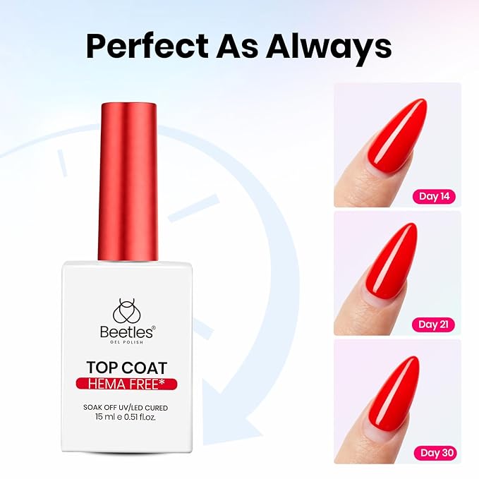 Beetles HEMA-Free Gel Top Coat 15ml - Long Lasting High Gloss for Gel Nail Polish Shine UV/LED Curable, for Salon & Home DIY Nail Art