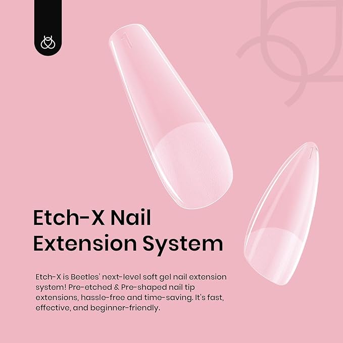 Beetles Gel Nail Tips Short Coffin Pre-Etched Nail Tips, 12 Sizes 288 Pcs Full Cover Soft Tips Half Matte False Nails Clear Acrylic Press on Nails Extension DIY Manicure Gifts for Women