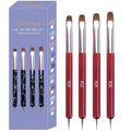 4Pcs French Tip Brush, Double-Ended French Brushes for Nails with Dotting Tool, Clean Up Brush for Gel Nail Polish, Size 10/12/14/16, Acrylic Nail Art Brushes, Manicure Tools for Nail Design-Red