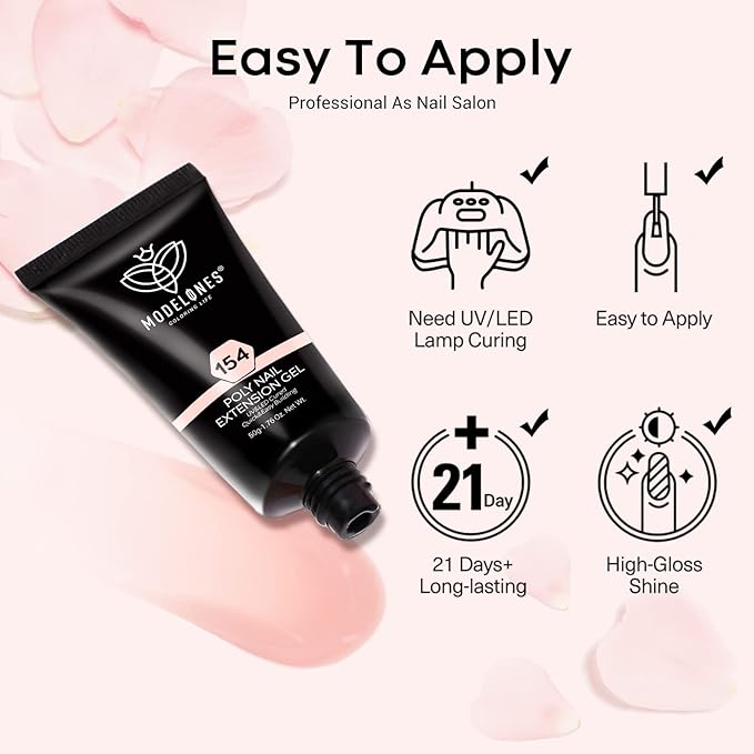 modelones Poly Nail Gel Builder Extension Nude Nature Color Light Apricot Acrylic Enhancement Thickening Trendy Nail Art Design Salon Professional Technician Tool 50ML 1.76oz