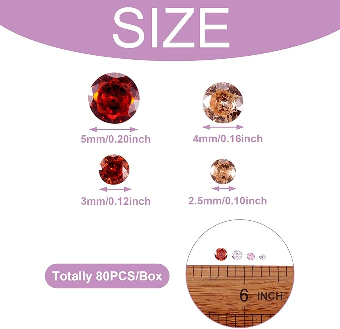 Craftdady 80Pcs Cubic Zirconia Faceted Rhinestone Cabochons 2.5/3/4/5mm Pointed Back Crystal Diamante Gems Mixed Colors for Clothes Shoes Nails Decoration Jewelry Making