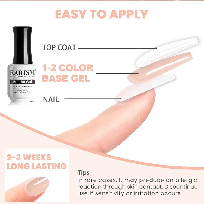 RARJSM Rubber Base Gel Nude Pink Rubber Base Coat Gel Nail Polish Sheer Pink for Nails French Manicure Transparente Extend Gel Soak Off UV LED Curing Requires Single Bottle 15ml Salon Home DIY Use