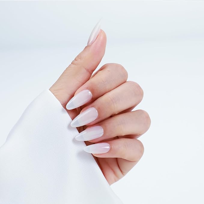 Rnker Press On Nails - Transparent Color, Almond Top gel Nails with Bright Finish, 15 Sizes - 30 Nail Kit with Glue