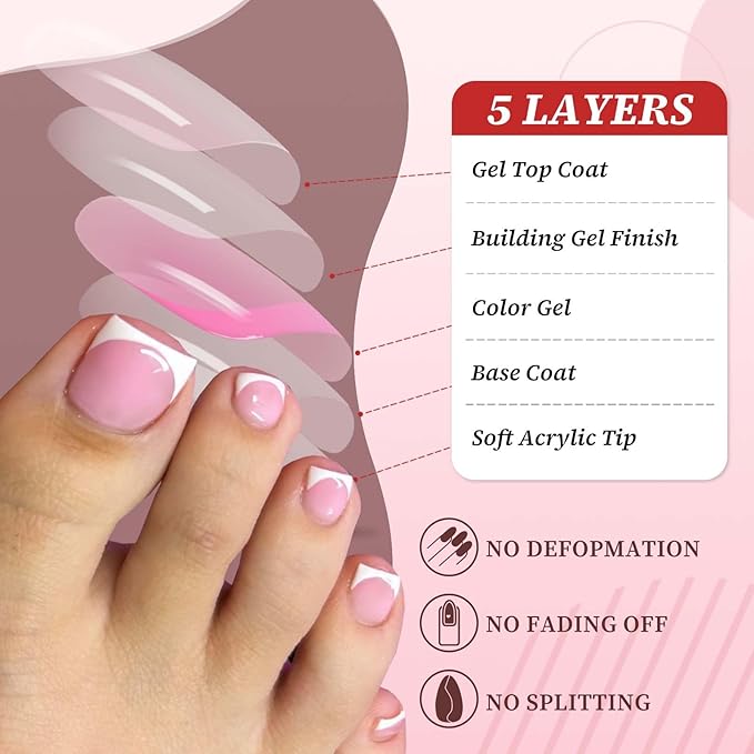 150pc White French Tips Press on Toenails Women Fake Toenail with Glue Tab, Pink Toe Nail Press ons Nails Short Square Fake Toe Nail Tips French Glue on Toenails Stick Acrylic Toes Nails Kit