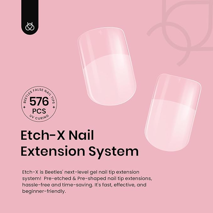 Beetles Short Square Nail Tips: 576PCS 12 Sizes XS Short Square Half Matte Clear False Acrylic Press on Nails Tips Pre-shape Full Cover Nail Tips Nail Extension DIY