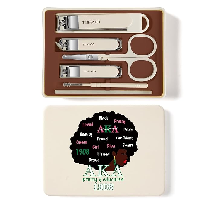 Nail Clippers and Beauty Tool Portable Set Nail Clipper Set Manicure Set 6 in 1 AKA Sorority Gifts Suitable for for Women Home, Workplace, Outdoor Travel,Etc. (AKA 1908 White)