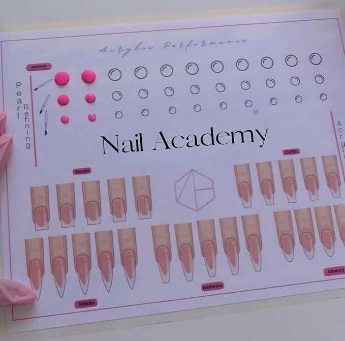 Gel & Acrylic Nail art Practice Sheet,Reusable Nail Art Training mat DIY Sticker Stencil Guide French Tip stiletto Nail Sculpting 3D Nail Design Worksheet Nail Tech Practice Gel X acrylic nails (8)