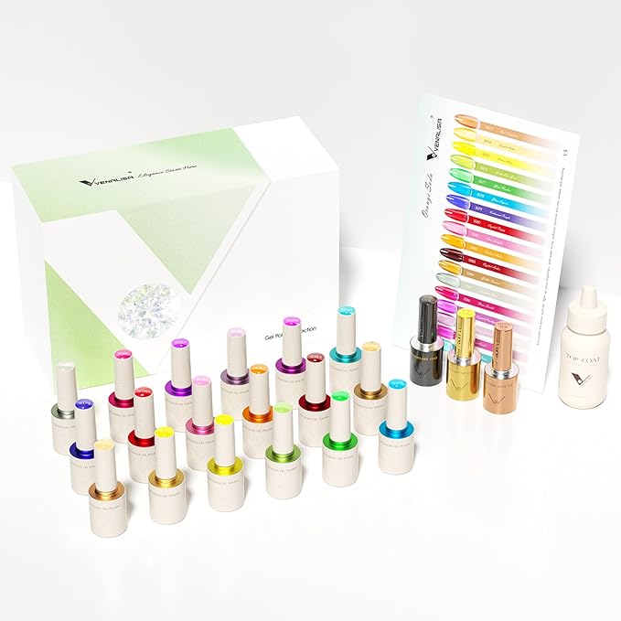 VENALISA V5 Gel Nail Polish Kit of 22 Pcs With Color Display Card Semi-transparent Jelly Gel Polish Set Sheer Red Black Green Soak Off Salon Nail Art DIY at Home Manicure