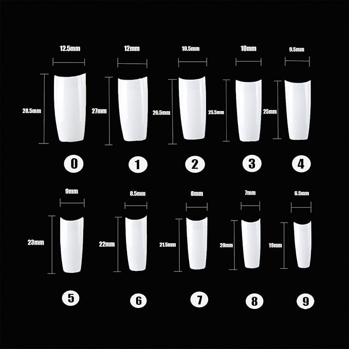 French Acrylic False Nail Tips, 500PCS Fake Nail Shape Artificial False Nails Tips 10 Sizes with Case for Nail Art Salons and Home DIY (White)