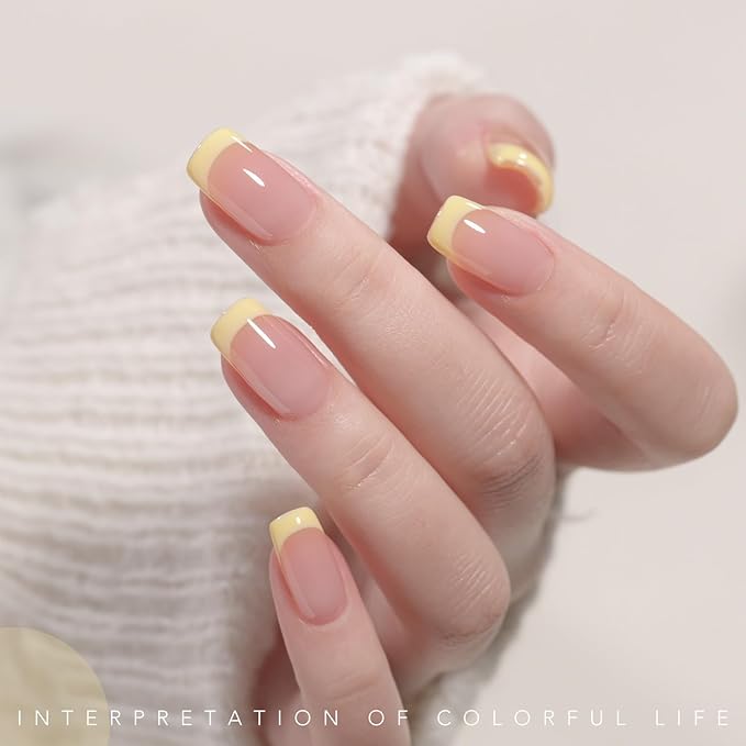 GAOY Yellow Swirl Gel Nail Polish Art Liner, 12ml Pastel Butter Yellow Color Nail Paint Design with Thin Brush, UV Light Cure for DIY French Manicure at Home