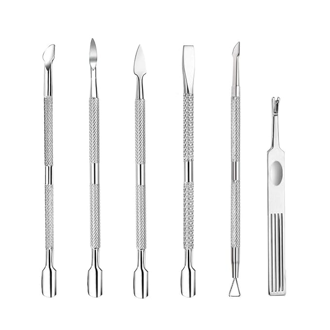 6PCS Cuticle Pusher Set, Stainless Steel Cuticle Remover Kit, Cutter and Trimmer Manicure and Pedicure Tools for Fingernail and Toenails