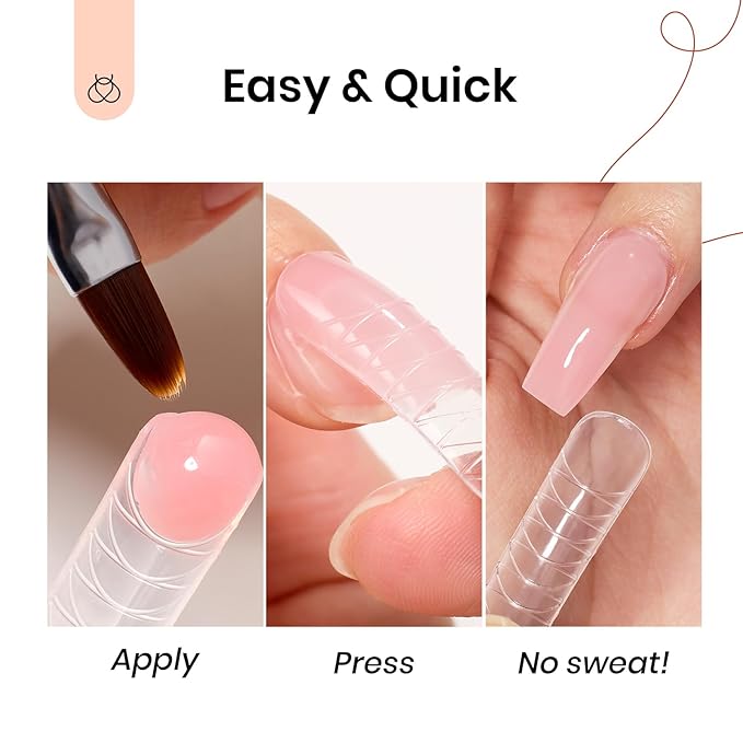 Beetles Poly Extension Gel Nail Kit, 4 Colors Nude Pink Neutral With Base Top Coat Manicure Enhancement All In One Poly Nail Gel Kit, Gift for Women