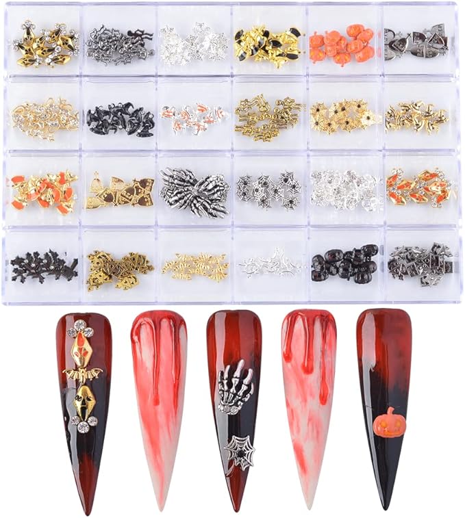240Pcs Halloween Nail Crystal Rhinestones Kit, 3D Witch Pumpkin Bat Sequins for Acrylic Nails, Halloween Party Supplies Glitter Manicure DIY Crafts Decoration