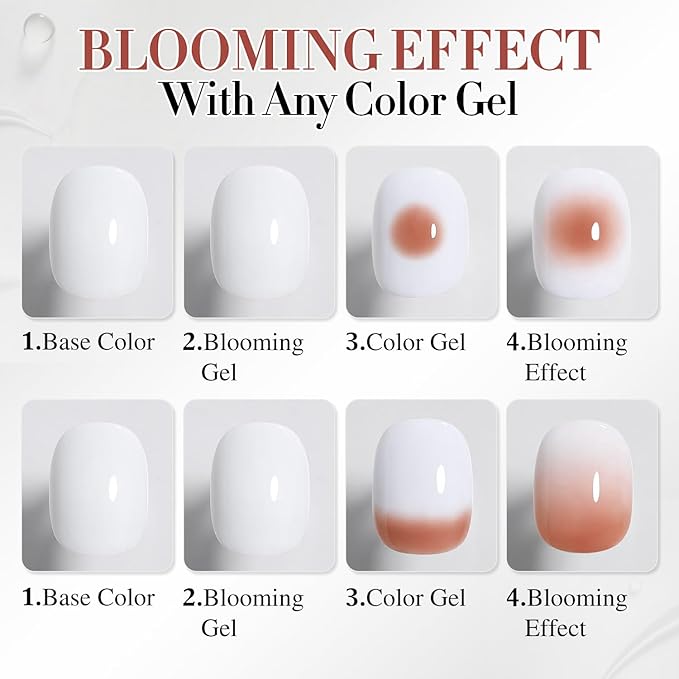 Vishine 2 Pcs 16ml Blooming Gel, Clear Blooming Nail Polish, Spreading Effects Soak Off UV Gel Natural Stone Watercolor Floral Print for Nail Art Design Manicure
