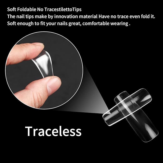 240 Pcs Clear Full Cover Nail Tips for Acrylic Nails Professional, Coffin Fake False Ballerina French Acrylic Nail Tips Extension for Salon Manicure Home DIY