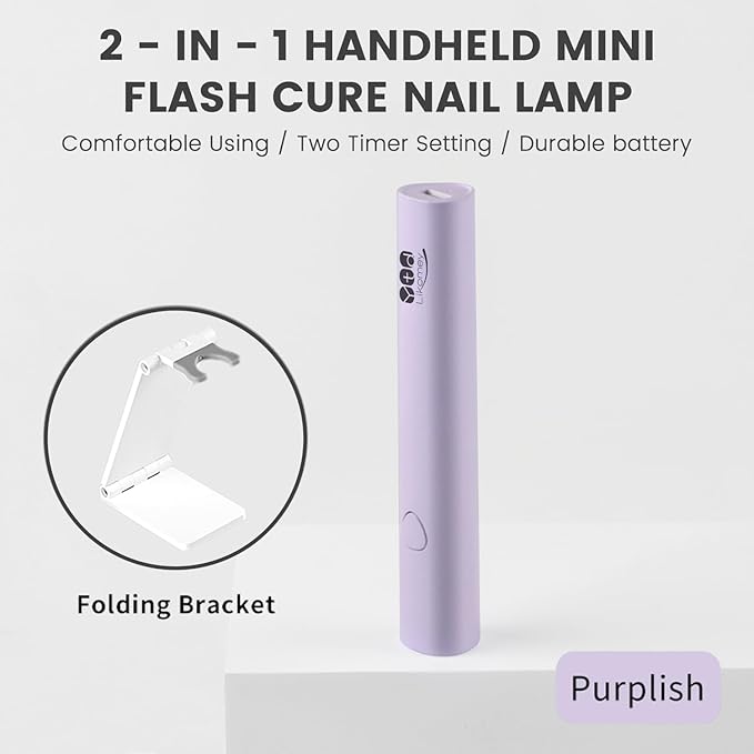 YTD Likomey Handheld UV LED Lamp for Gel Polish,Purple Quick Dry Mini Nail Light with Folding Bracket, Portable Cordless Rechargeable for Fast Curing UV Nail Glue Builder Extension Gel