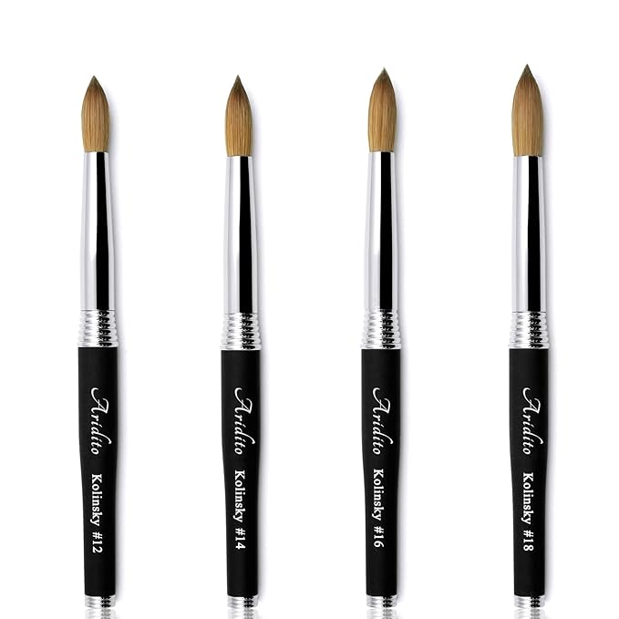 100% pure Kolinsky Round Head Acrylic nail art brush black metal handle for Professional Manicure DIY Home Salon（#12#14#16#18） (#18)