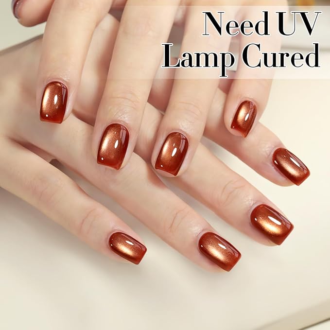 Double Rhythm 0.5 Oz Cat Eye Gel Polish with Magnet Same Color Same Bottle Holographic Glitter Shimmer Translucent Color Salon 15 ML Magnetic Nail Art (Red Brown-MC1279)