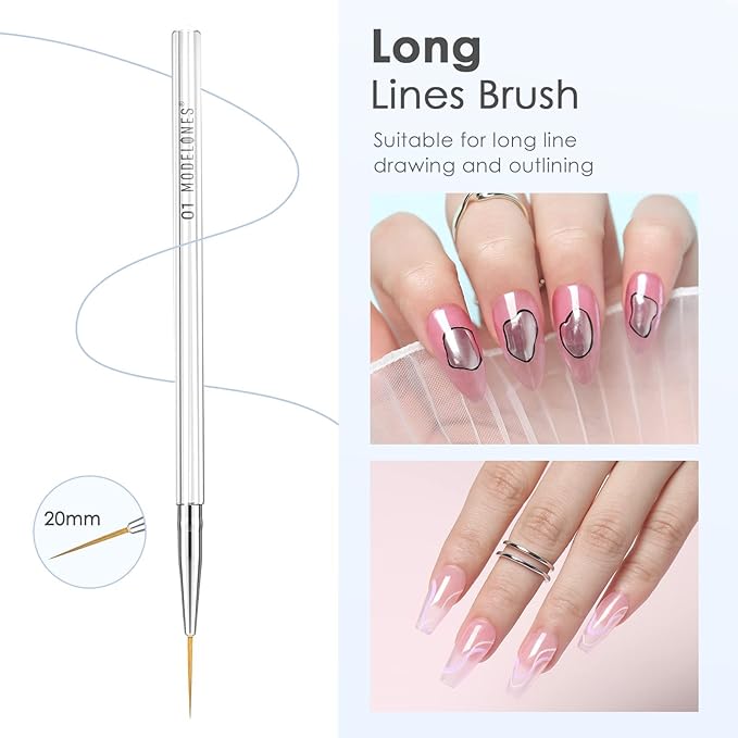 Modelones Nail Art Brushes, Thin Liner Brushes 5Pcs Set for Nail Art Gel Polish Painting Designs with Hexagonal Shape Easy Hold 5/7/9/11/20mm