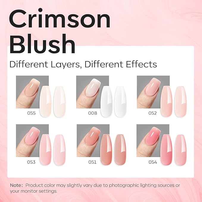 modelones Builder Nail Gel Polish Set, Base Colors 8-in-One Jelly Nude Pink Clear Builder Nail Gel for Nails Strengthener Hard Extension Rubber Lamp Cured 6 Colors