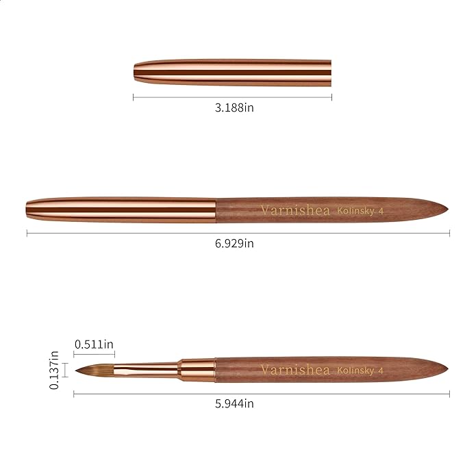 Pure Kolinsky Hair Acrylic Nail Brush Solid Wood Handle Professional Manicure Brushes for Powder Nail Acrylic Application - Salon & DIY Nail Art Essentials - Size 4, 1.0 Count