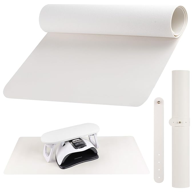 Nail Art Table Mat, (MAT ONLY) Foldable Nail Art Hand Rest Pad for Nail Arm Rest, Soft Microfiber PU Leather Nail Mat for Table, Manicure Mat Nail Table Pad Desk Mat for Nail Tech Must Haves - White