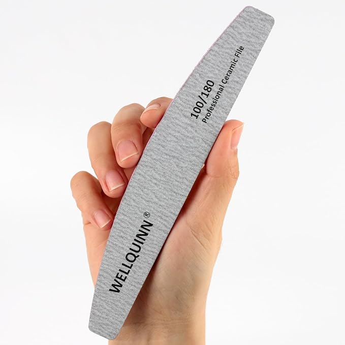 Professional Nail Files, Ceramic Board 100/180 Grit for Nails, 10 Pcs Washable Coarse Fingernail File for Acrylic and Extension Gel Removal Manicure Kit Salon Home Use, Grey