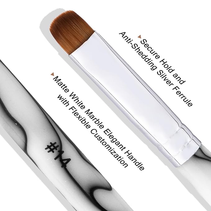 French Manicure Brush - 2 Way Nail Art Brush with Dotting Tool for Cuticle Clean Up & Nail Art Design - Professional Salon Quality, White, 10#