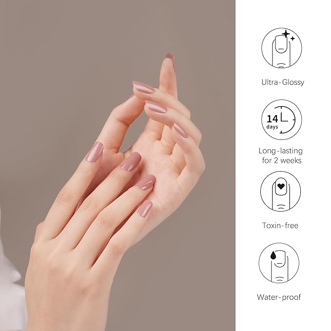 DANNI & TONI Semi Cured Nail Stickers (Ivresse) Nude Solid Color Gel Nail Strips 28 Stickers