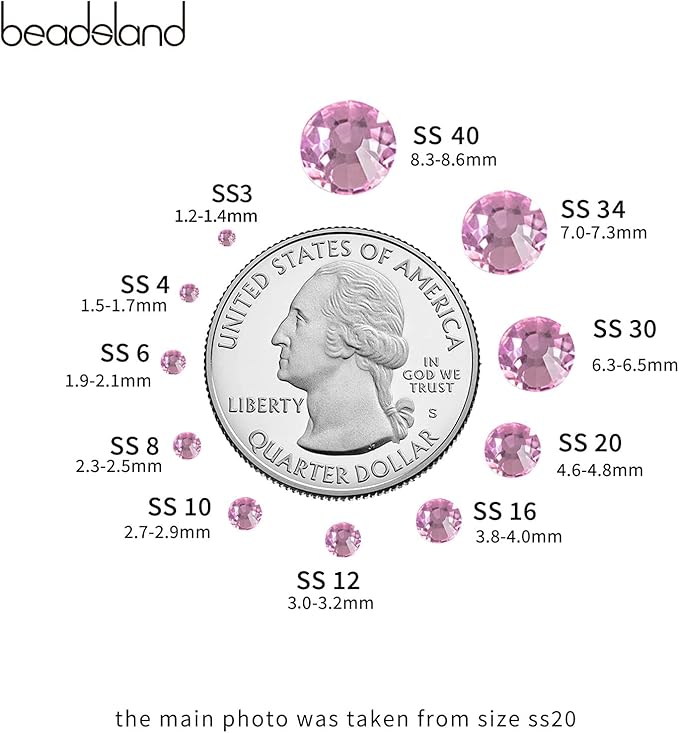 Beadsland 2880pcs Flat Back Crystal Rhinestones Round Gems for Nail Art and Craft Glue Fix,Light Pink,SS10,2.7-2.9mm