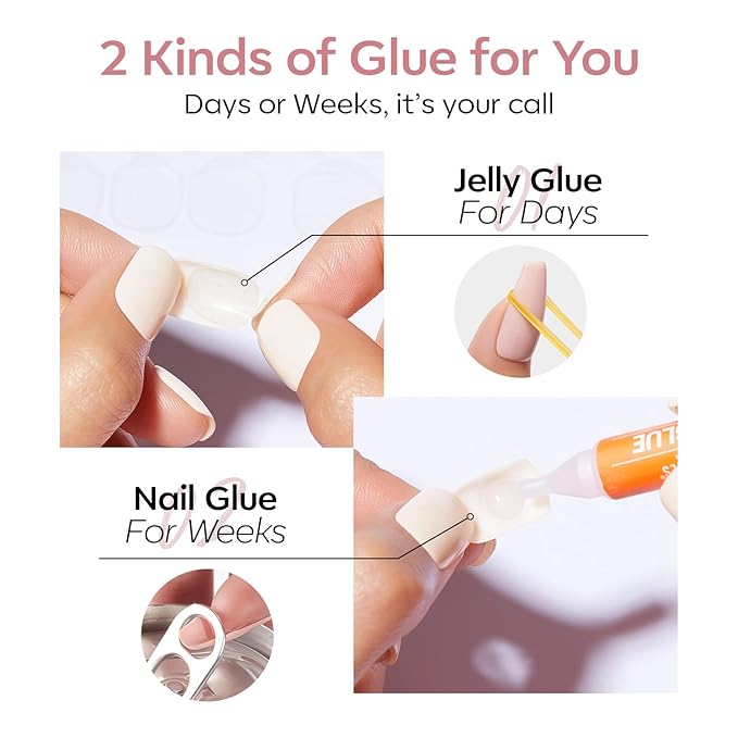Modelones Soft Pink Press on Nails, Spring Short Square Fake Nails, Semi-Transparent Reusable Nail Kit with Nail Glue Adhesive Tabs Mini Nail File, Nails Press Ons 32Pcs16 Sizes, Women Girl Gift