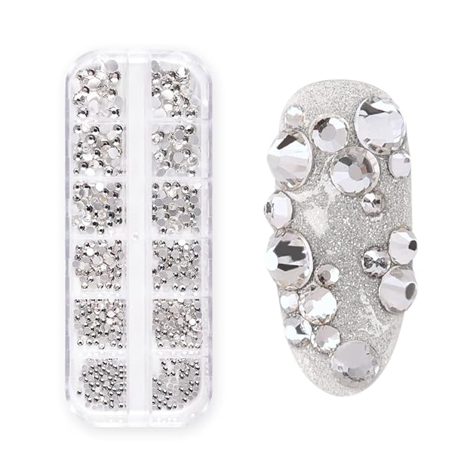 KADS Nail Crystals AB Nail Art Rhinestones 5 Colors Round Beads Flatback Glass Charms Gems Stones 6 Sizes for Nails Decoration Makeup Clothes Shoes (5 Colors+ Tweezer)