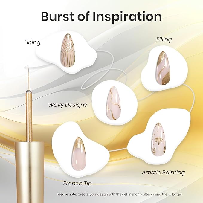Beetles Metallic Gel Nail Polish Liner Set Silver Bronze Gold 2pcs Gel Liner Nail Art Chrome 3D High-Gloss Effect for Nail Paint Design with Thin Brush DIY French Manicure Curing Requires at Home