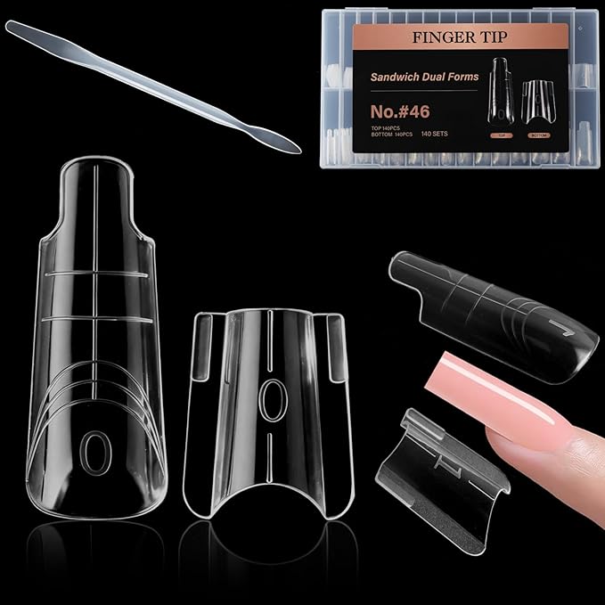 Sandwich Nails Dual Forms,280Pcs Reusable Nail Extension Forms with Silicone Polygel Stick,Easy Demolding & Intuitive Operation for DIY & Professional Use