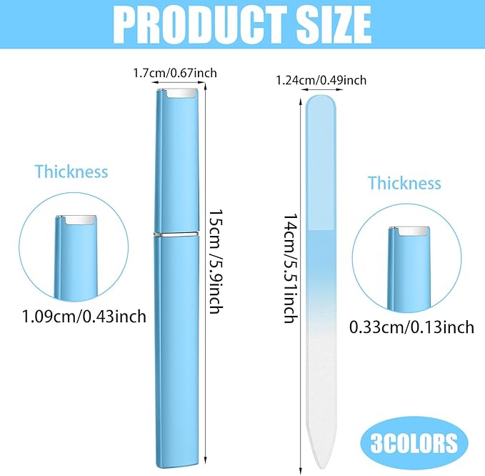 3 Pcs Glass Nail Files with Case, Glass Nail Files for Natural Nails Professional Fingernail File Double Sided Nails Filer Stocking Stuffers for Adults Women Teen Girls Christmas Bulk Gifts for Mom