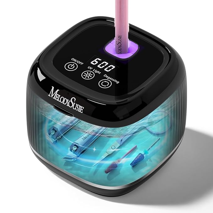 MelodySusie 2 in 1 Nail Tool Cleaning Machine, 3 Timers Mode for Nail Drill Bits, Nail Art Brush, Nail Clipper, Jewelry Cleaning, Salon & Home Use,Black,DL-160