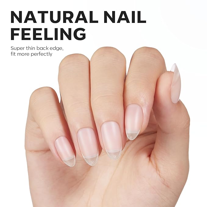 modelones Short Almond Fake Nail Tips - 510Pcs Full Matte Gel Tips Pre-shaped Full Cover Clear Acrylic Gel Kit False Press on Nails for Extension DIY Salon 15Sizes