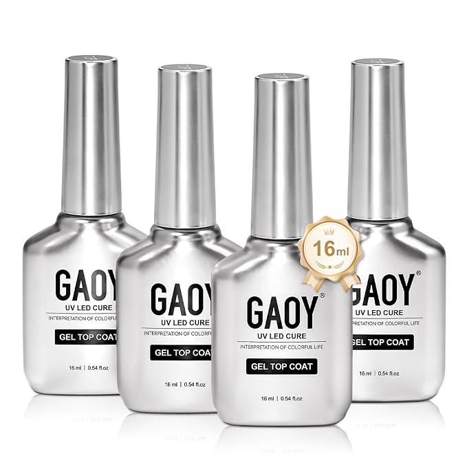 GAOY 4 Pcs 16ml No Wipe Gel Top Coat, Glassy Clear Top Coat, High Gloss Finish for UV Light Cure Gel Nail Polish
