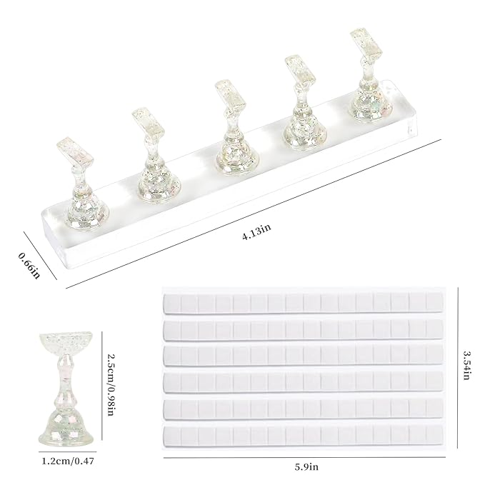 BQAN 2 Set Nail Holder for Painting, Stand for Press On / Display With 96 Pcs Reusable Putty (Clear)