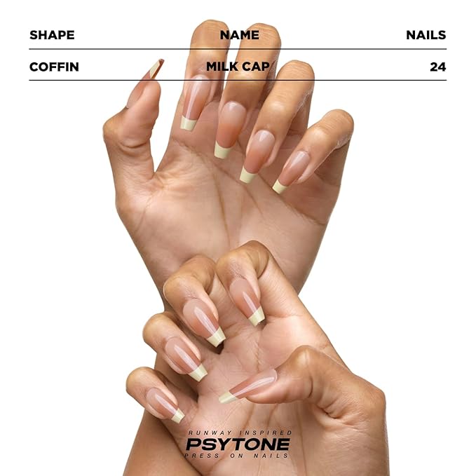 PSYTONE Long Press on Nails Almond White Fake Nails Acrylic Glossy False Nails Full Cover Gradient Nails for Women and Girls 30PCS