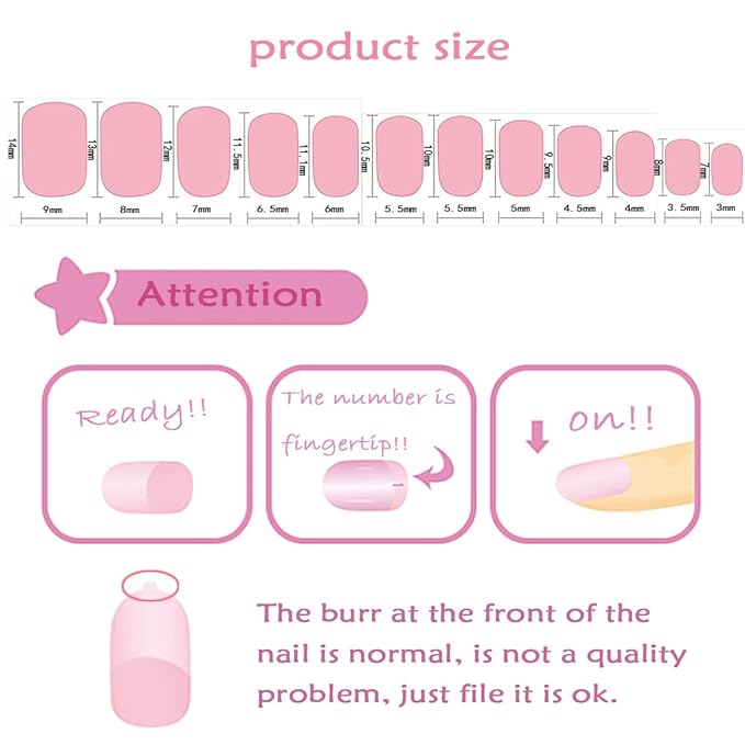 Laza 72pcs Children Nails Press On Pre-glue Full Cover Red Heart Pink French Manicure Short False Nail Kits for Kids Teenager Girls - Flower Rabbit